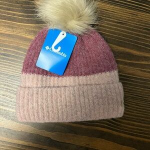 Columbia Pink and Cream Knit Pom-Pom Beanie